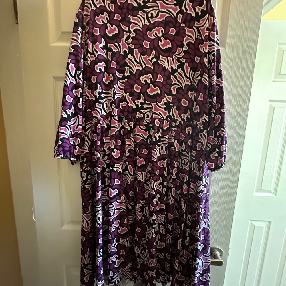 Plus Size Purple Floral Midi Dress 3X Belt Boho Style & Co Work Casual Dress - Picture 9 of 9